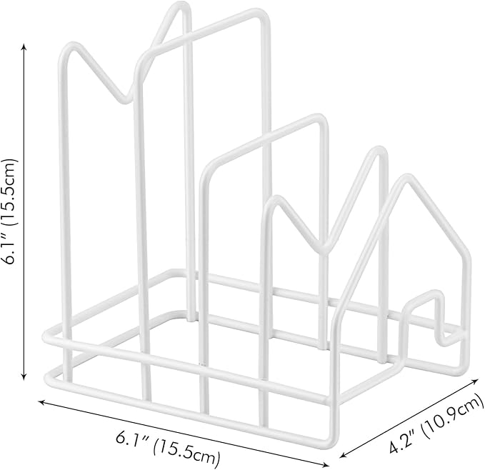 Kitchen Pot Lid Organizer, Pan Rack with 4 Compartments, Pantry Organizer Rack for Dinnerware, Bakeware, Cookware, Cutting Boards, Pan Lids (Small Size, White)