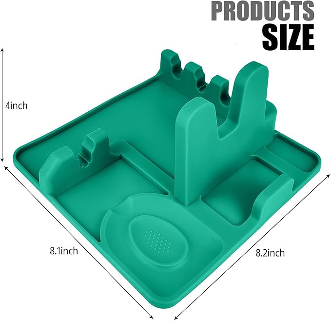 Silicone cutlery rack with drip pad; Stove surface spoon holder; Pot lid rack; Silicone spoon holder; Rest of utensils; Kitchen spoons rest; Kitchen spoon holder (turquoise)