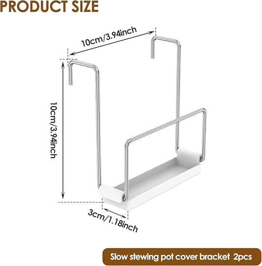 2 Pack Pot Lid Holder,Stainless Steel Slow Cooker Lid Holder,Kitchen Crock Pot Lid Holder for Cooking Pot Lid Organizer Fits Most Slow Cookers Pot Lid Rack with Silicone Sink (Grey)