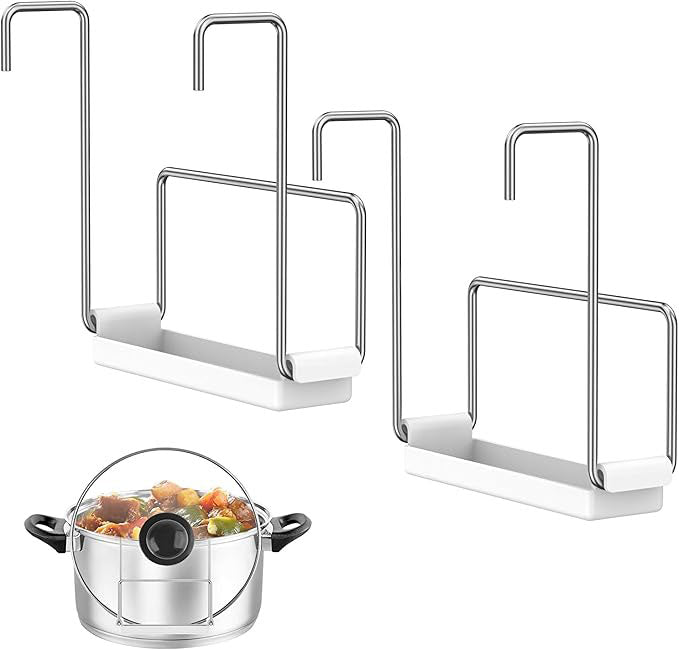2 Pack Pot Lid Holder,Stainless Steel Slow Cooker Lid Holder,Kitchen Crock Pot Lid Holder for Cooking Pot Lid Organizer Fits Most Slow Cookers Pot Lid Rack with Silicone Sink (Grey)