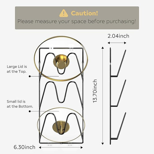 2 Pack Pot Lid Organizer Rack, 6-Tier Pots and Pans Lid Holder Organizer inside Cabinet or Wall/Door, No-Drill Adhesive Mount for Kitchen Storage (Black)