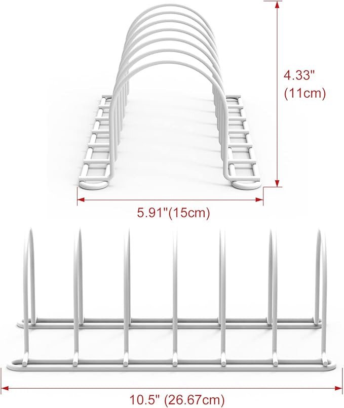 Pot Lid Rack Organizer, 10.5" Kitchenware Dividers Holder for Plates, Pans,Chopping Boards, Muffin Tins, Baking Sheets in Cabinets Shelf Countertop Pantry (White, 6-Slot)