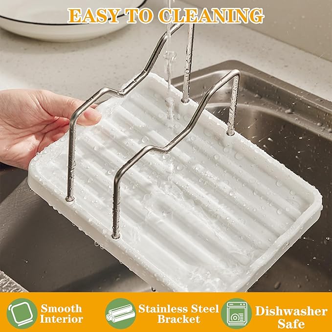 Spoon Rest with Pot Lid Holder - Pot Lid Organizer with 2 Racks, Lid and Spoon Rest for Kitchen Counter, Spoon Holder for Stove Top, Multifunction Kitchen Gadget Rack for Cooking
