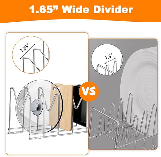 3 Pack Pot Lid Organizer for Cabinet, Stainless Steel Pot Lid Holder with Anti-slip Silicone Mat, Lid Rack for Pans Pots, Bakeware, Plates, Cookie Sheets, Trays, Cutting Boards