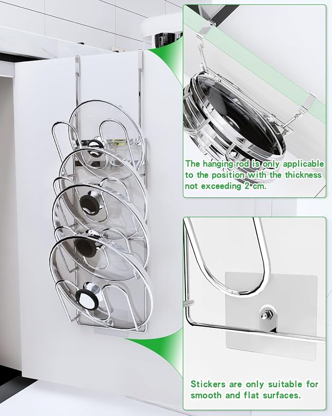Pot Lid Organizer,304stainless steel door hanging pot lid rack (Modern,Four-layer)