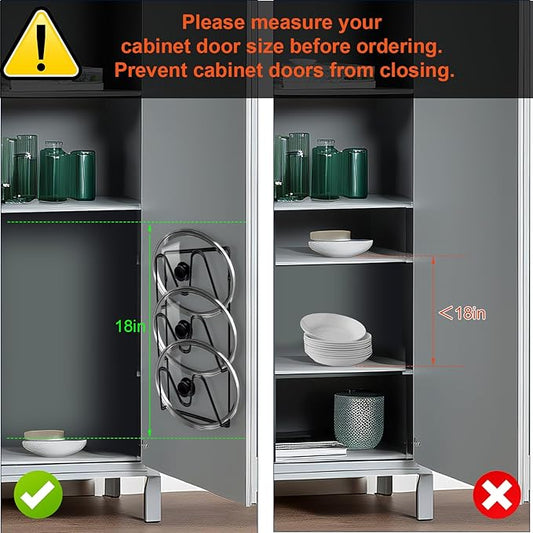 2 Pack Pot-Lid-Organizer, 6-Tier Pots and Pans Lid-Organizer for Cabinet Door/Wall, No Drilling Adhesive Wall/Door Mounted Rustproof Pot-Lid-Holder for Kitchen Organization