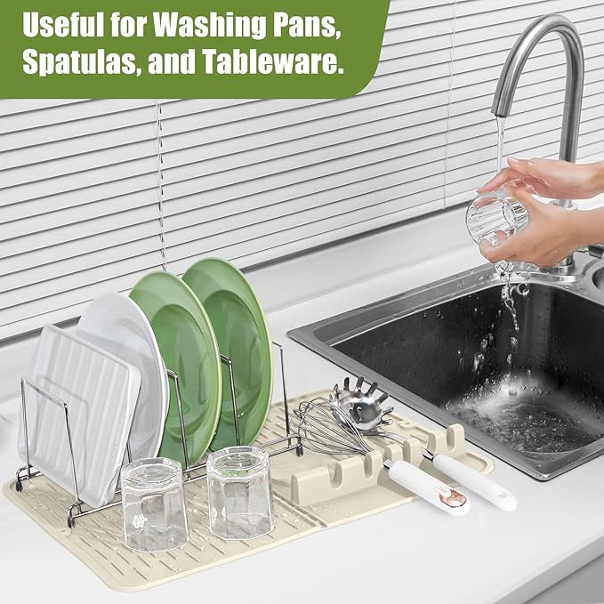 Pot Lid Organizer & Silicone Mat with Spoon Rest, Utensil Rest Combo 2Pcs, Cutting Board Holder for Pans, Baking Sheets, Dishes, 304 Stainless Steel