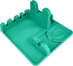 Silicone cutlery rack with drip pad; Stove surface spoon holder; Pot lid rack; Silicone spoon holder; Rest of utensils; Kitchen spoons rest; Kitchen spoon holder (turquoise）